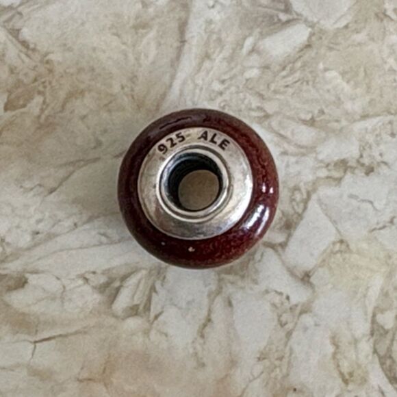 Pandora Leather Double Wrap Sterling Silver Barrel Clasp Bracelet & Pandora Bead - Picture 8 of 9